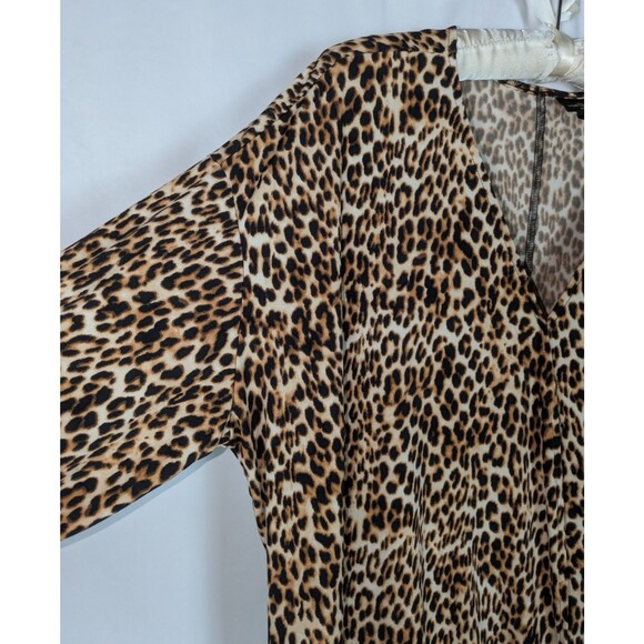 Worthington Blouse 1X Women's Brown Leopard Print Vneck Knot Tie Hem 3/4 Sleeve - Picture 3 of 8